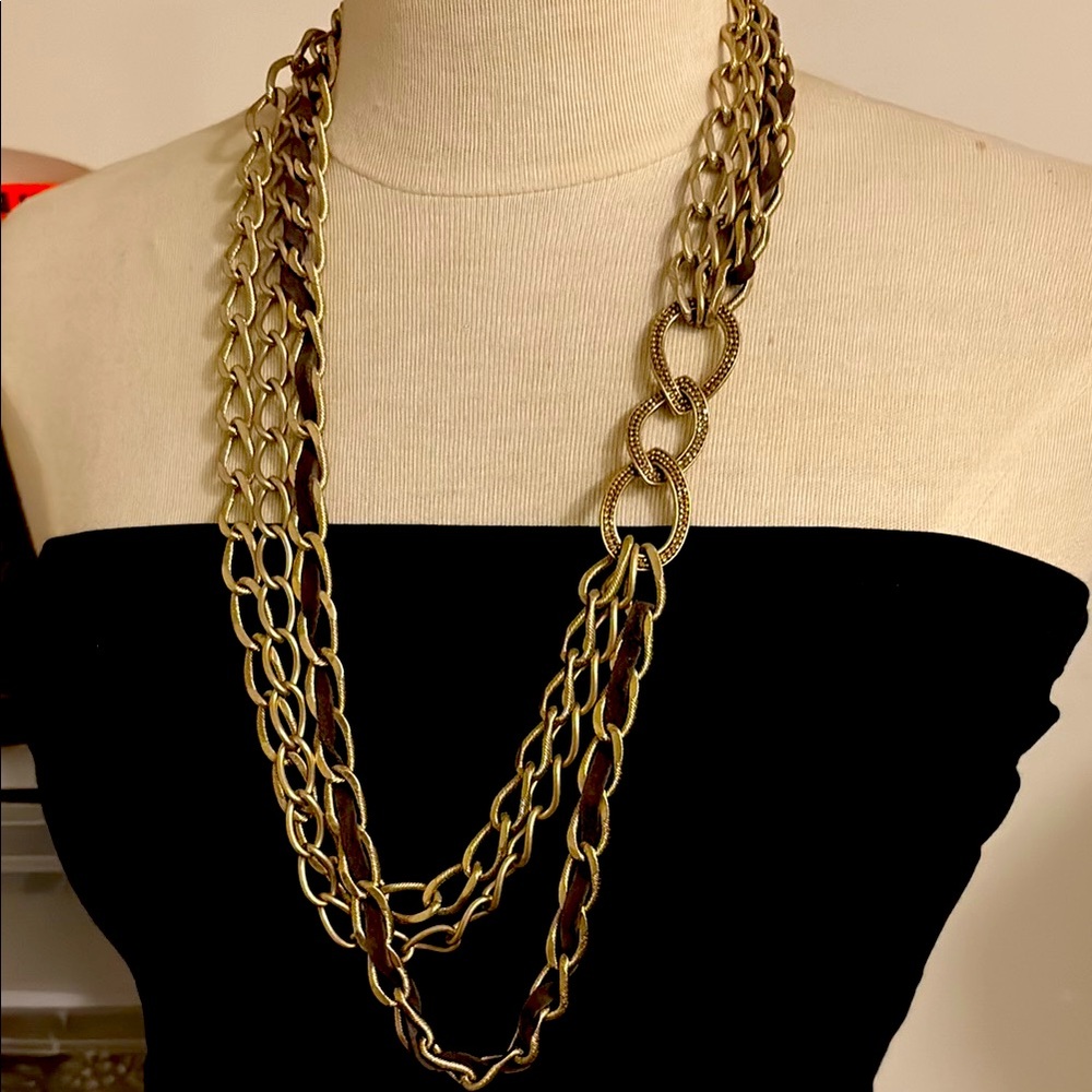 Vintage Liz Claiborne, triple strand, necklace, brass tone